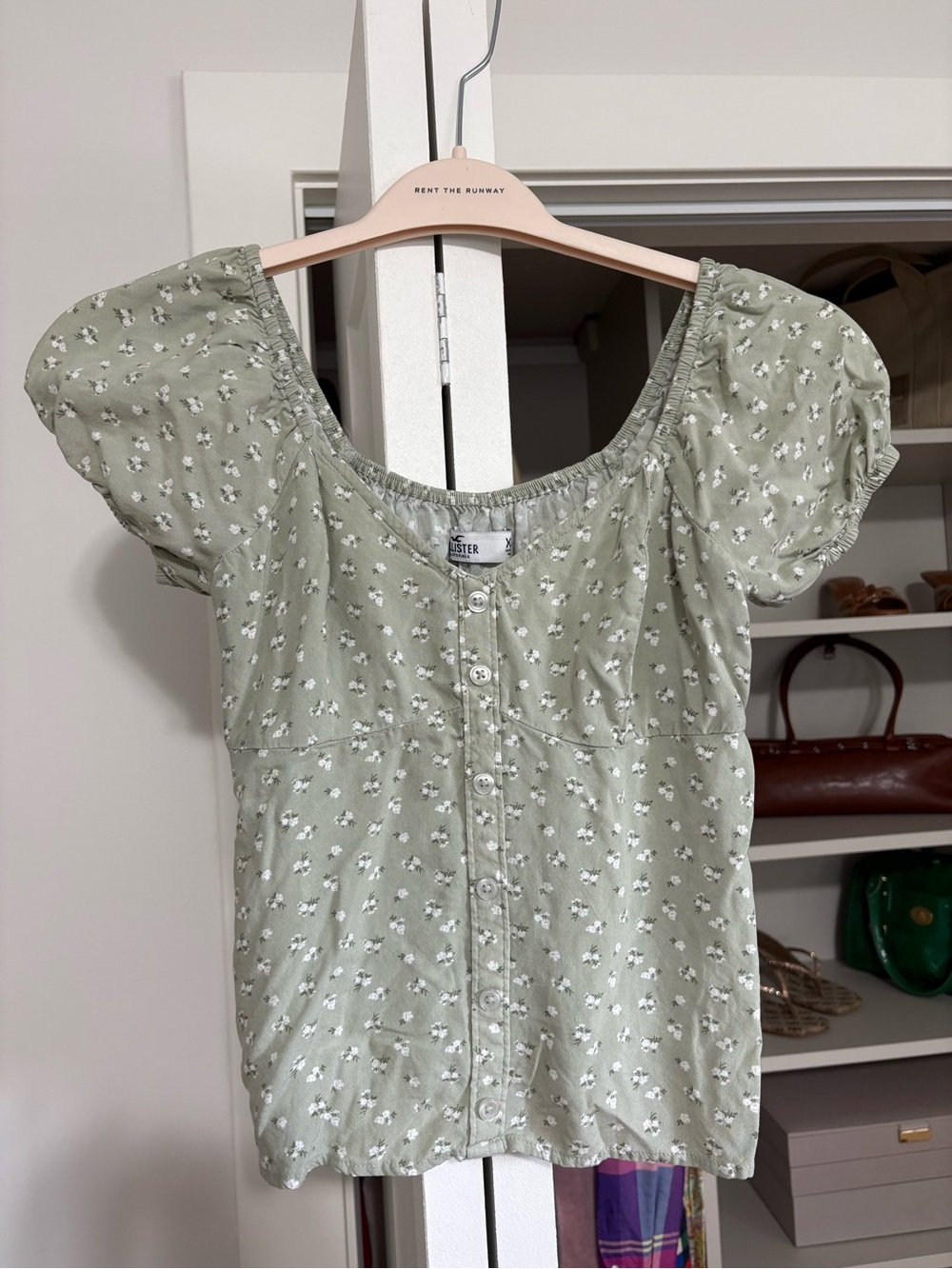Hollister Sage Green Floral Babydoll Tee